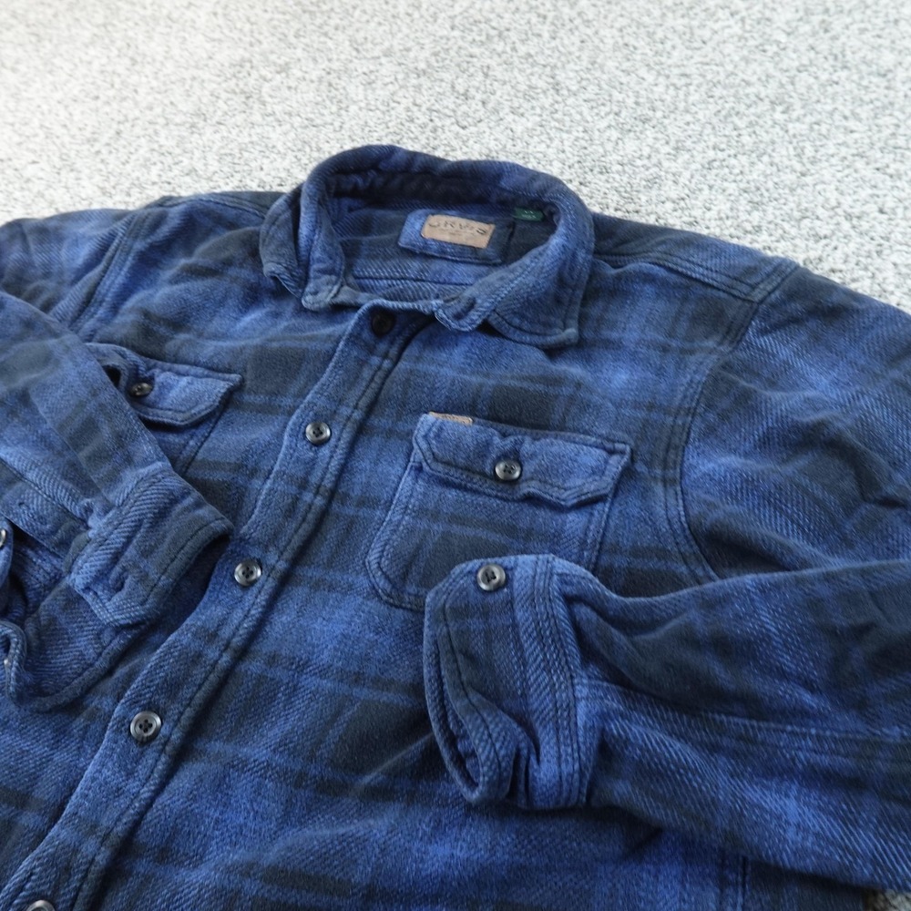 Orvis Shirt Mens L Blue Plaid Flannel Shacket Jacket Heavy Button Up Outdoor Top - Picture 1 of 12